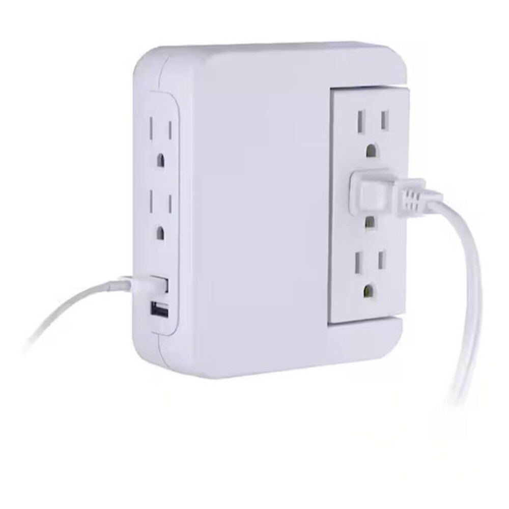 NEW General Electric 5-Outlet 2 USB Swivel Side-Access Surge Protector Tap